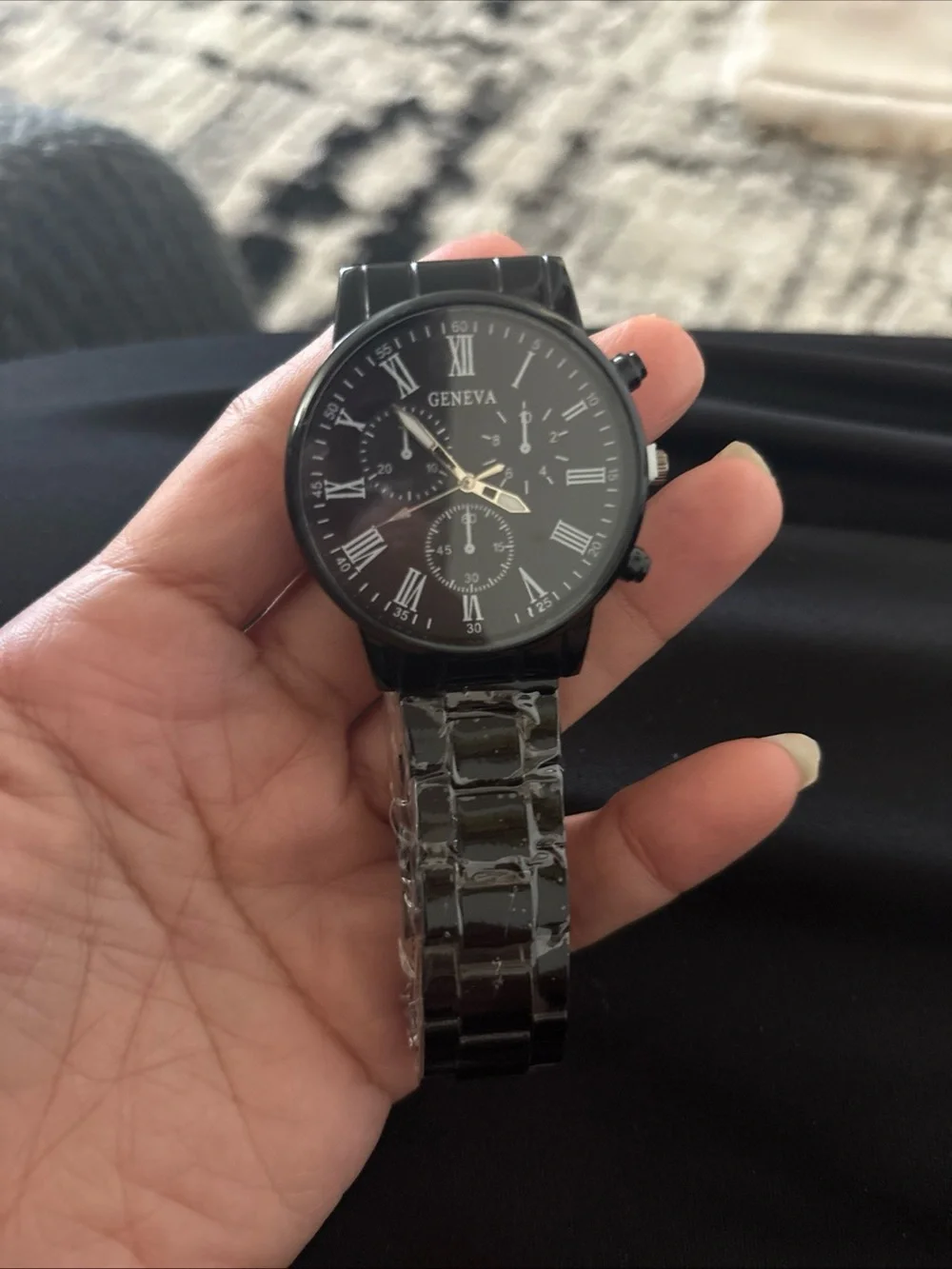 Geneva Black Stainless Style Watch with Roman Dial
